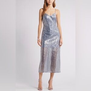 Open Edit Metallic Grey‎ Folkstone Sequin Sleeveless Slipdress